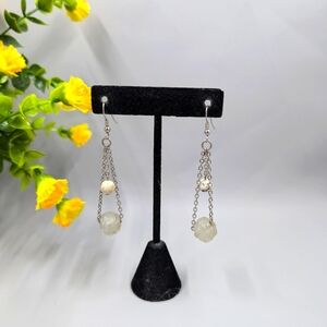 925 Sterling Silver and Genuine Stone Vintage Dangle Earrings